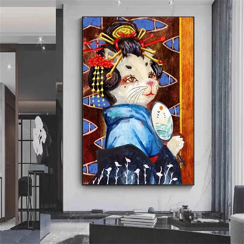 

Pearl Girl Cat Funny Posters and Prints Creative Animal Art Painting Cuadros Wall Art Pictures for Living Room Home Decoration