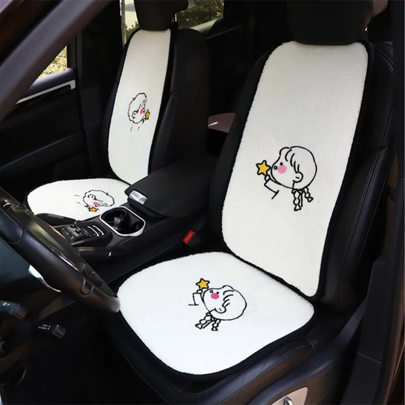 

Couple's Stick Figure Plush Lamb Wool Seat Cushion Autumn Winter Non-slip Backrest Car Seat Cushion Cover