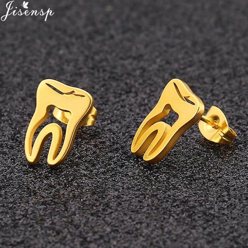 Jisensp Unique Design Stainless Steel Tooth Stud Earrings Lovely Ear for Women Kids Doctor Medical Jewelry | Украшения и