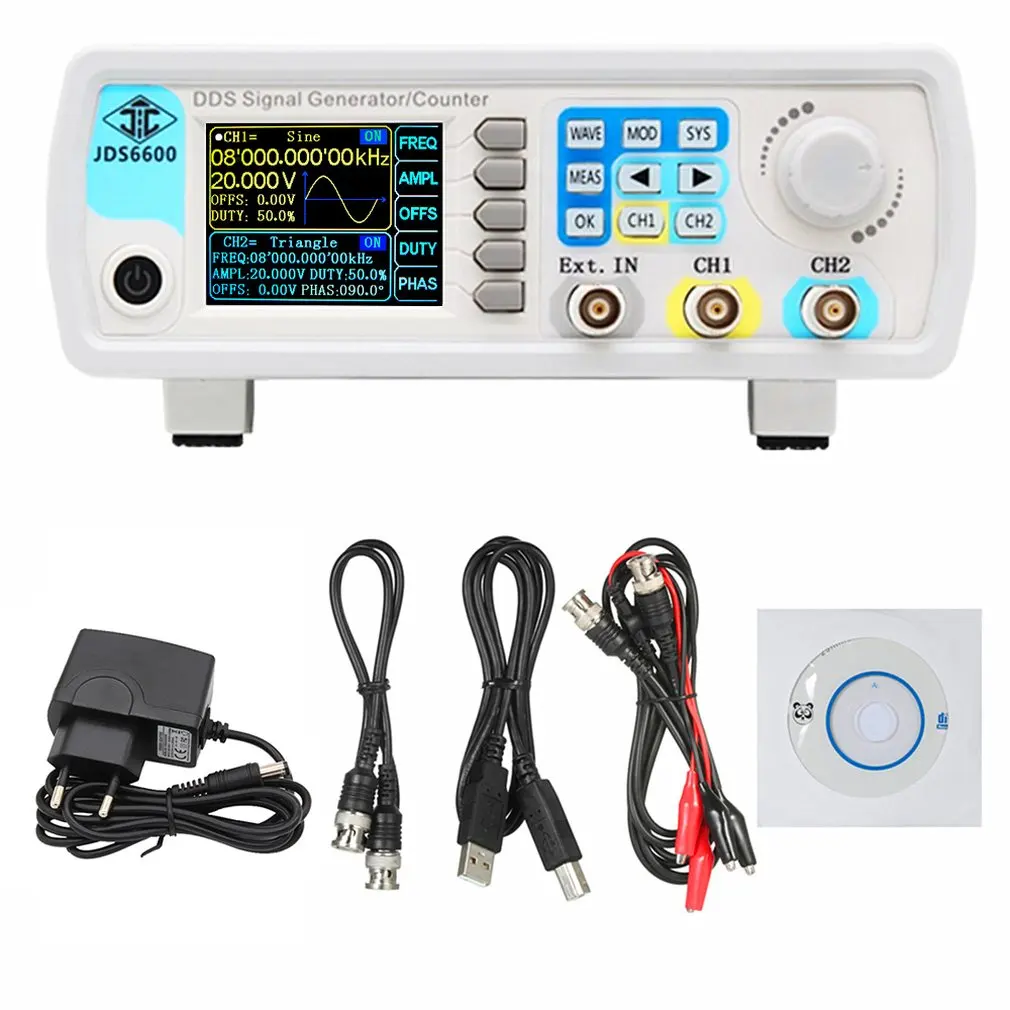 

New JDS6600 60MHZ 2 Channel DDS Function Signal Generator Pluse Signal Source Frequency Meter Arbitrary Waveform