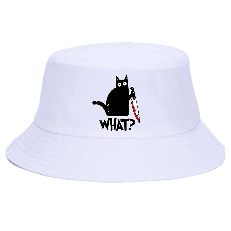 

Black Cat Pew Pew Madafakas Gangster with Gun Summer hat Women Men Panama Bucket has Cap The Design Flat Visor Fisherman Hat