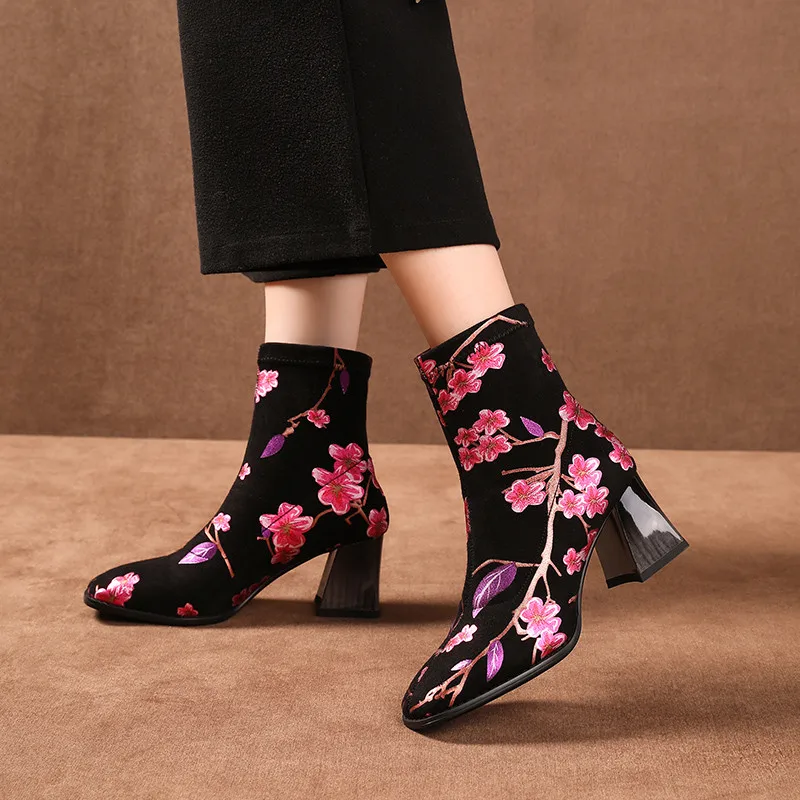 34 42 ботильоны для женщин модные женские ботинки с цветочным узором Каблук 5