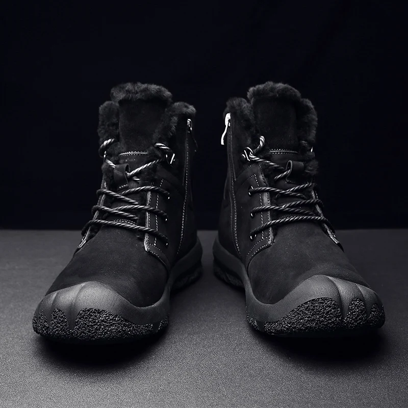 Мужские зимние ботинки из натуральной кожи водонепроницаемые для снега уличная