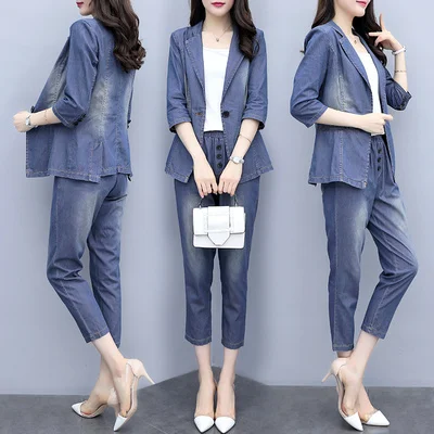 2019 весенне-летние новые женские штаны из двух частей джинсовый маленький костюм