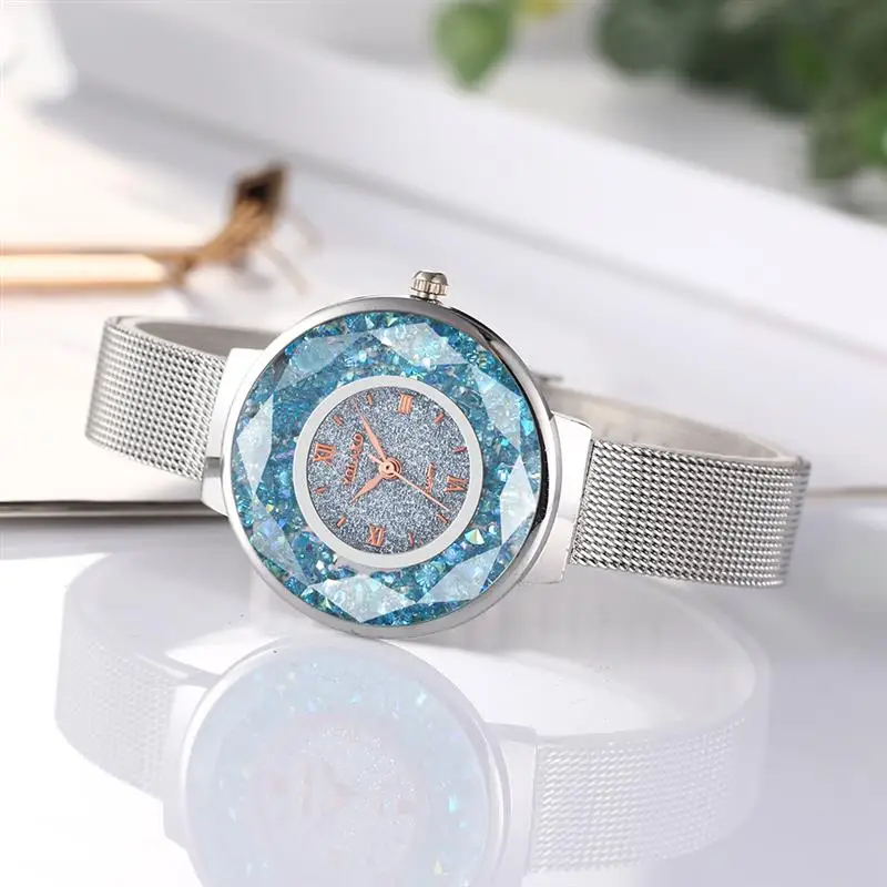 Модные женские часы стразы розовое золото сетчатый ремешок нержавеющая сталь