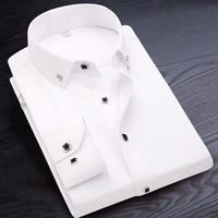 men dress shirt long sleeve high quality non ironing new solid male clothing fit business mens shirts white blue navy black red