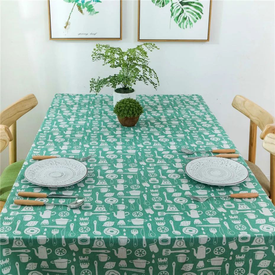 Из хлопка и льна прямоугольная скатерть современный простой свежий зеленый