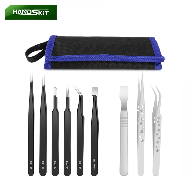 

HANDSKIT 9 шт набор пинцетов набор Нержавеющая сталь Анти-статический Точность Пинцет Электронный мобильный телефон Инструменты для ремонта