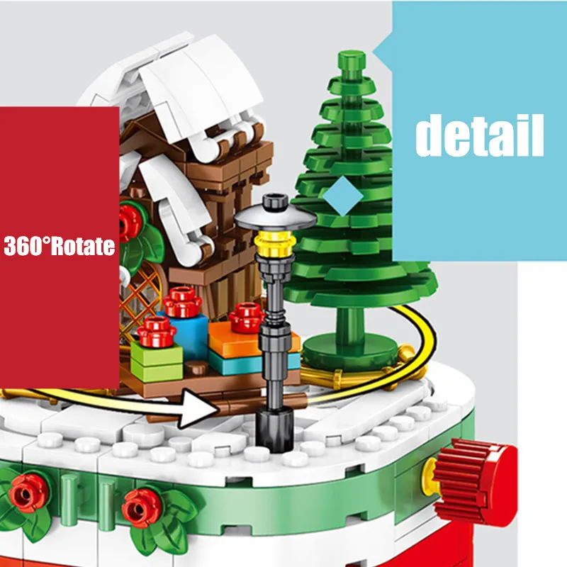 

Merry Christmas Theme Santa Claus Building Blocks DIY Christmas Rotating LED Shining Hut Bricks Gift Toys For Children