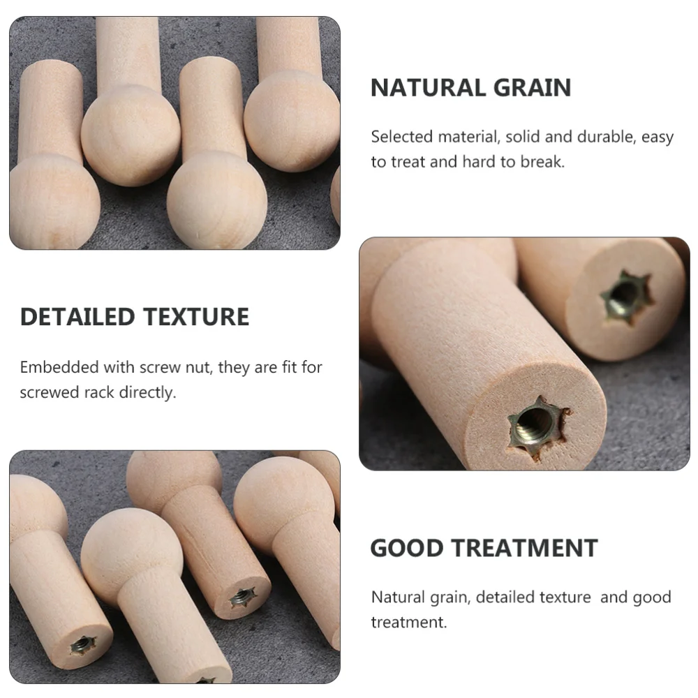 

10pcs Wooden Pegs Simple Doll Pegs with Screw Nut Hook Hanger Accessories