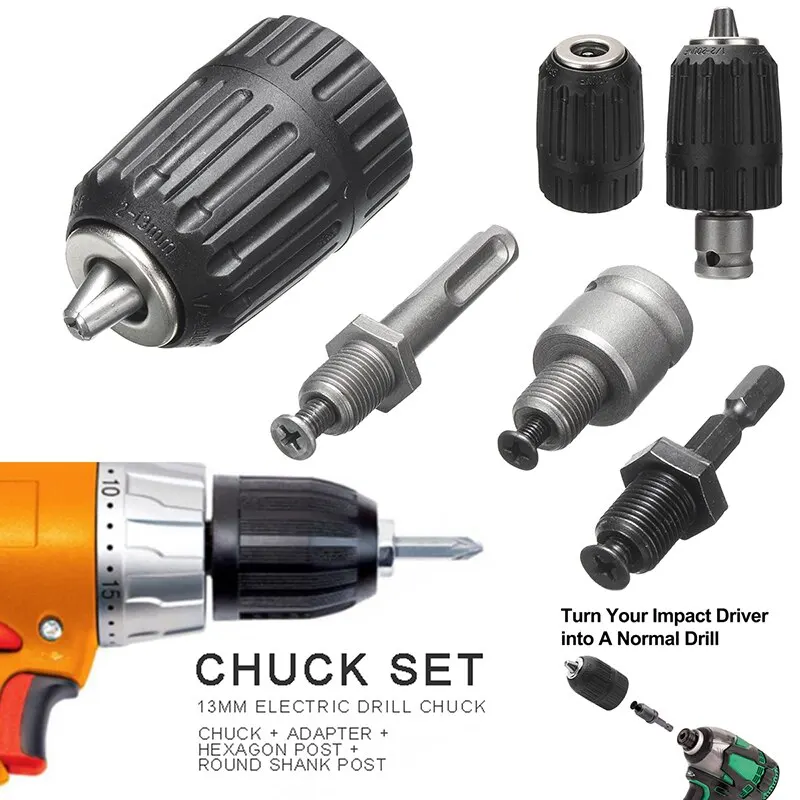 

4Pcs 1/2-20UNF Drill Chuck with 1/2" Hex Square Adaptor 2-13MM Keyless Drill Chuck Power Tool Part For Impact Wrench Drill