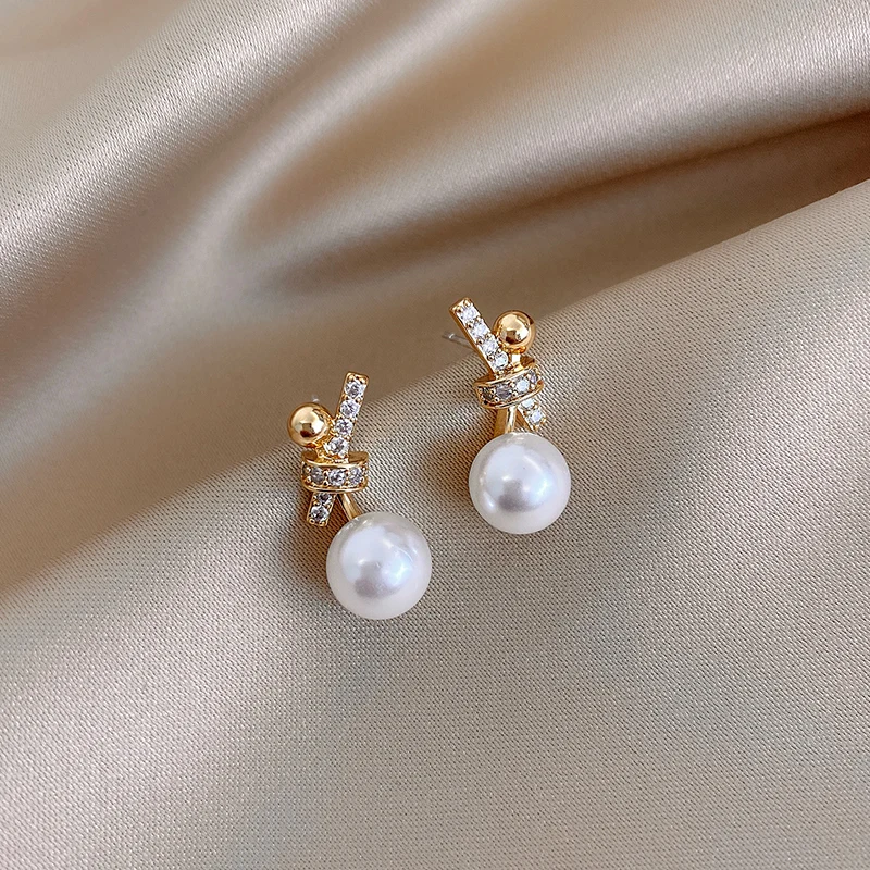 

Design sense classic knot shape Pearl Gold Dangle Earrings For Woman Fashion Korean Jewelry Temperament Girl's Unusual Earrings