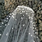 Фата свадебная с металлическим гребнем, свадебная фата с бисером, серебристая, белая Фата невесты, тюль, цвет слоновой кости, 1T, 2 м