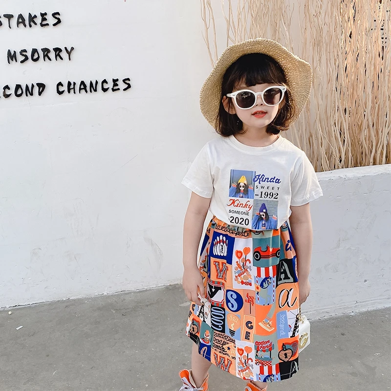 Костюм для девочек лето 2020 новый детский Стильный костюм из двух предметов