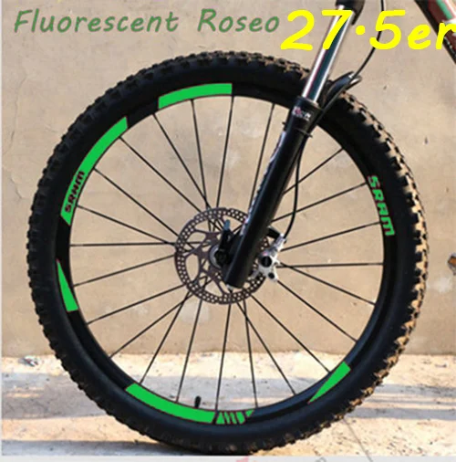 27.5er Fluo Green MTB обода колеса наклейки для горный велосипед замена Светоотражающие Fluo Гонки Велоспорт грязи виниловые обода наклейки - Цвет: 27.5er Fluo Green