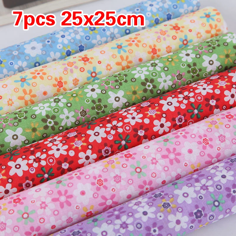 7Pcs Colorful Printed Cloth Cotton Sewing Quilting Fabrics for Patchwork Needlework DIY Handmade Accessories 25x25cm