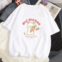 harajuku y2k anime cute white rabbit print kawaii casual short sleeved tshirt summer 100 cotton clothing loose t shirts women