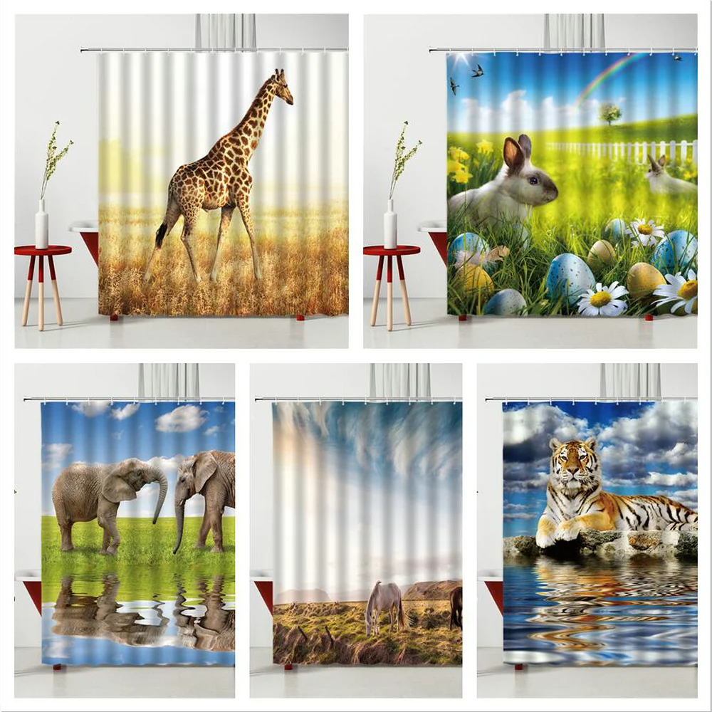 Занавеска для душа с изображением животных, слона, тигра, леопарда, Кита, свиньи, коровы, Льва, оленя, лошади, диких животных, украшение для ванны с рисунком