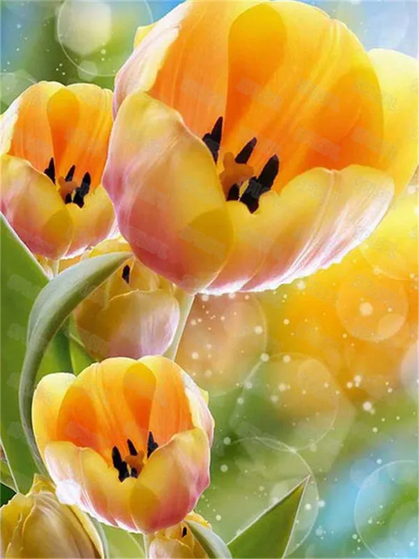 

Diy Diamond Painting Beautiful Atmospheric Flowers Tulips Red Yellow Purple Orange Tulips Niche Light Luxury Hanging Paintings