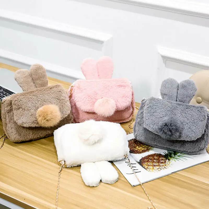 

2020 Cute Girl Rabbit Butt Plush Shoulder Bag Handbag winter Solid Coin Purses Retro Messenger Cross Body bag kids girls gift