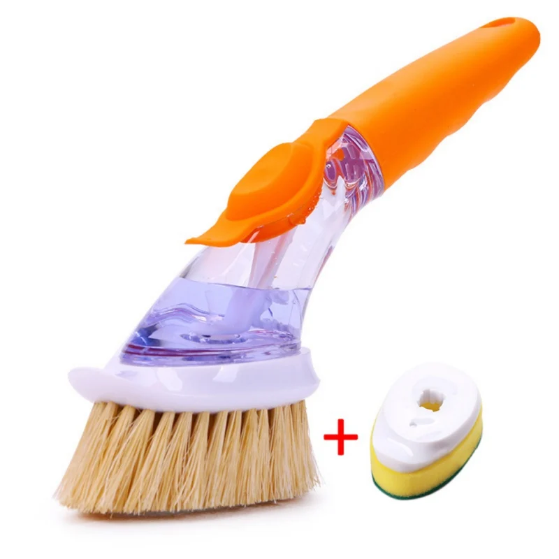 Kitchen Cleaning Brush With Non-slip Silicone Handle And Replacement Sponge Head Dish Pot Scrubber Cleaner Tools | Дом и сад