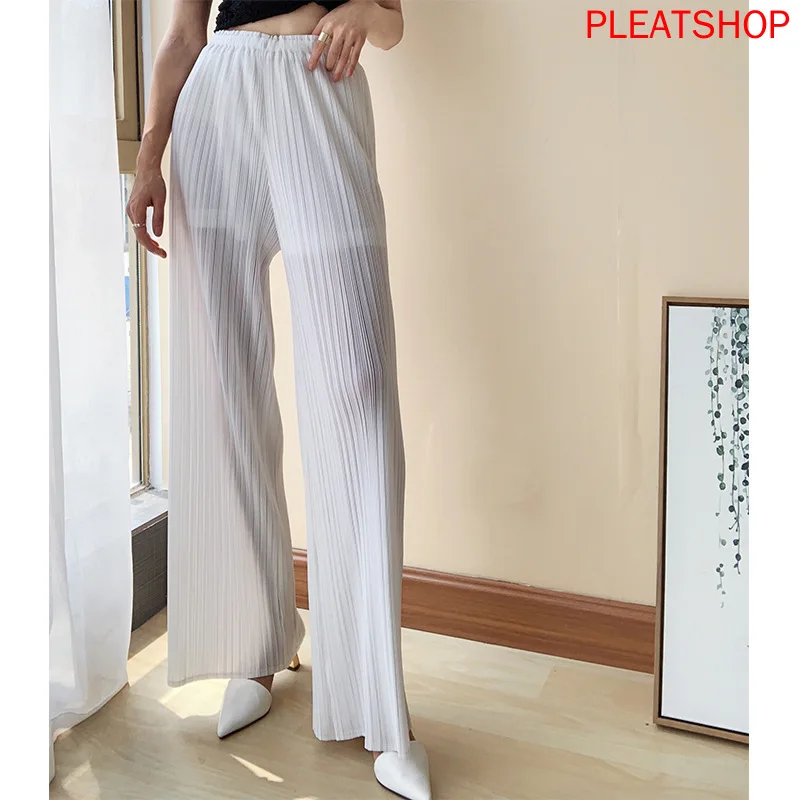 MIYAKE Pleated Pants 2020 Summer Slimming Mopping Pants Pleated White Wide Leg Pants joggers women pantalon femme trousers women