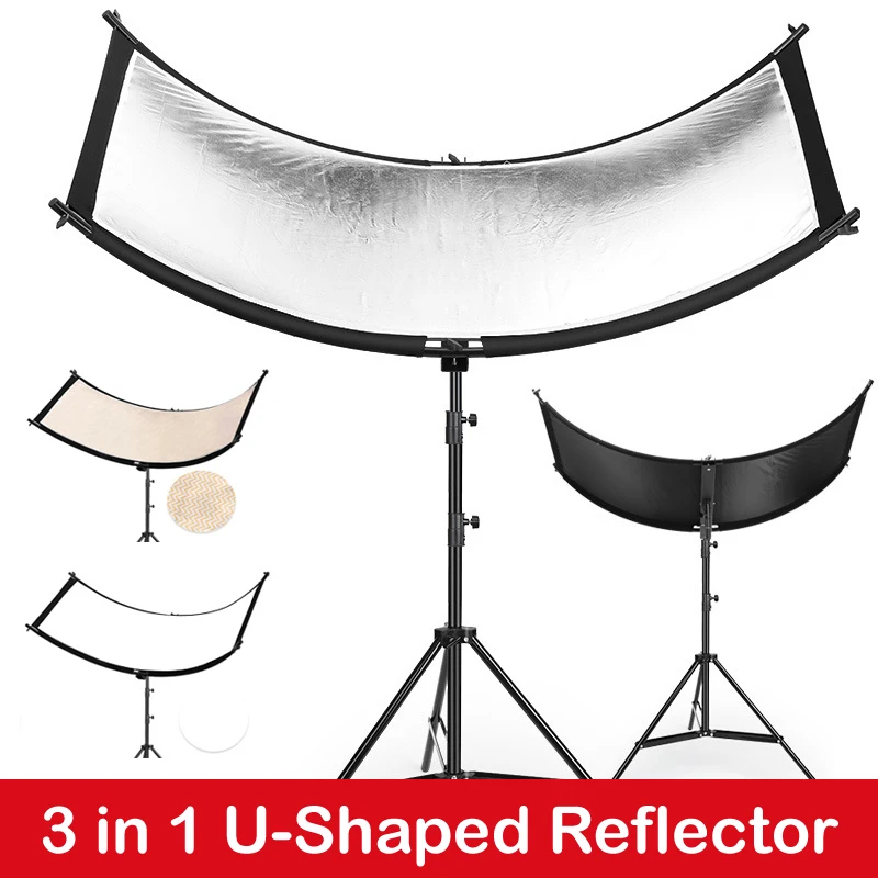 

U-Shaped 160*55cm 3 in 1 Photography Reflector Collapsibe Light Reflective Cloth Soft Diffuser for Camera Video Studio Photo