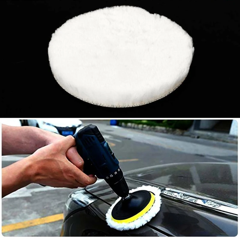 

066D Wool Waxing Pads 6 inch Polishing Buffer Kit with Driller Adapter Back Pad for remove Car Body Stains