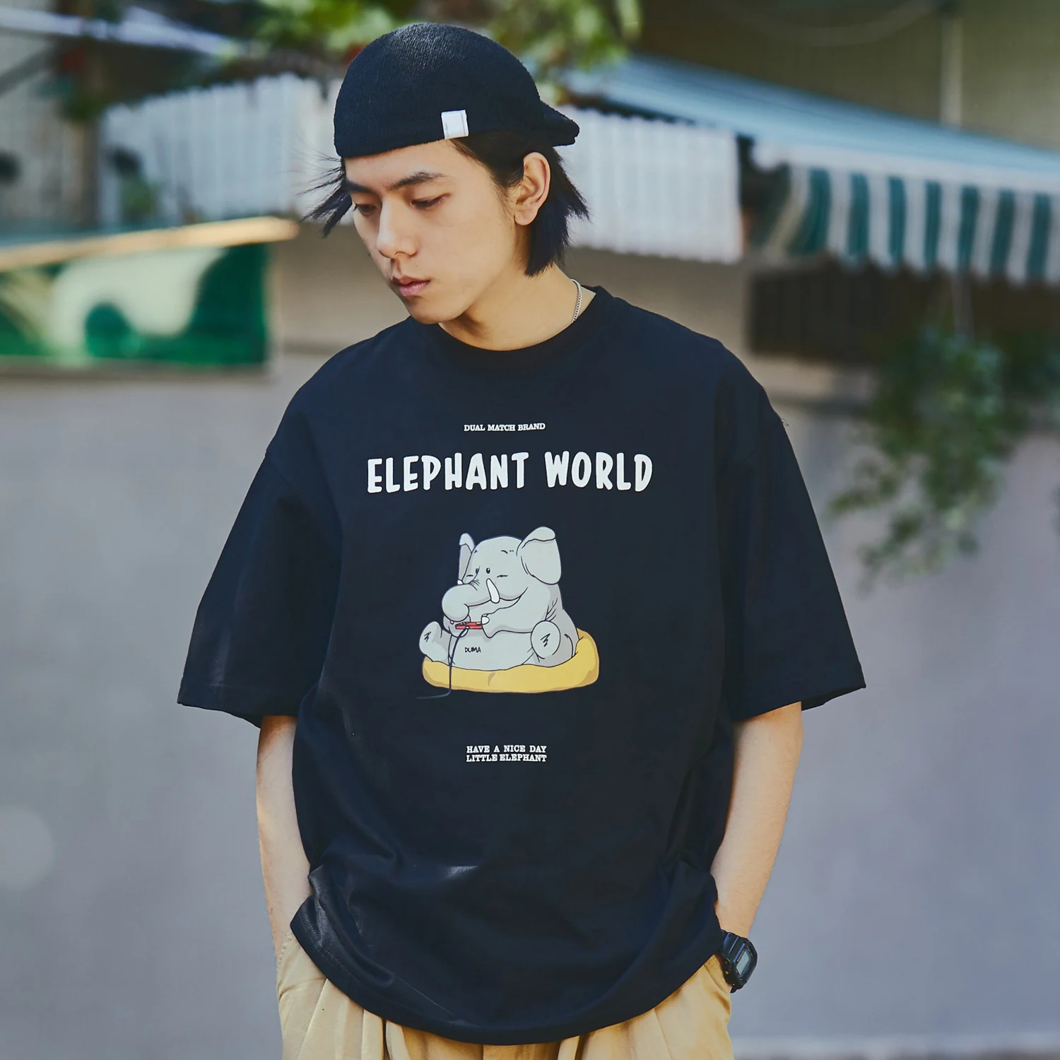 Футболка мужская с забавным принтом слона уличная одежда повседневная модная