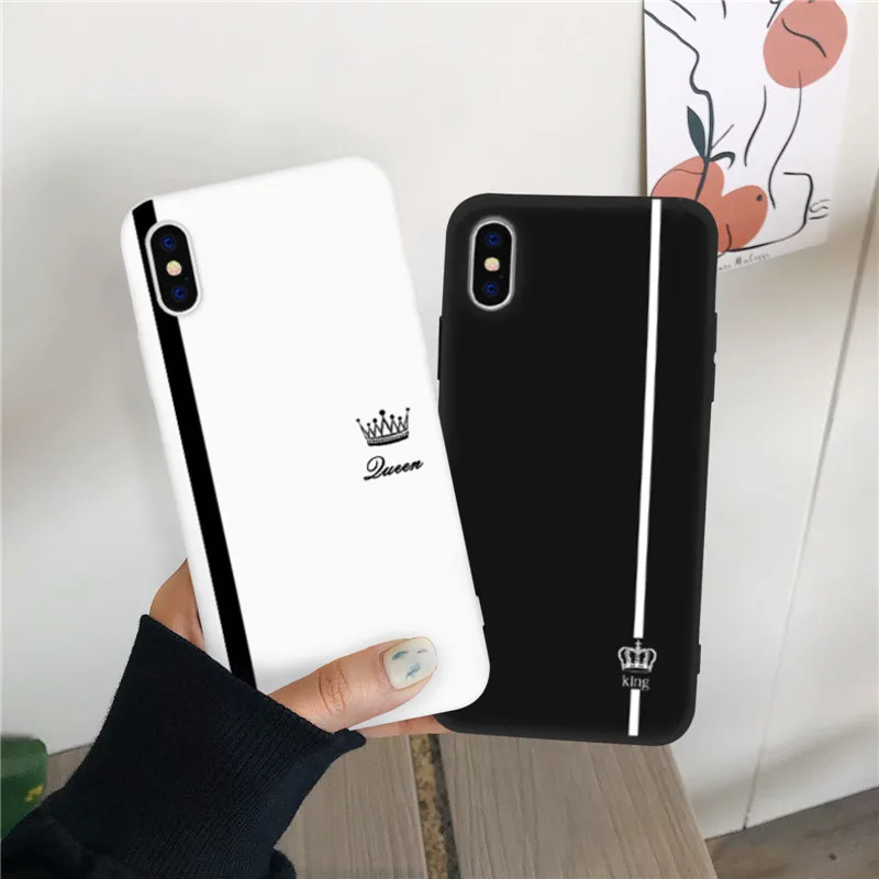 Чехол для влюбленных пар King Queen черный белый Силиконовый мягкий чехол iPhone X XS MAX XR 11