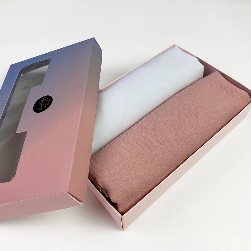 

Мода Для женщин плиссированный хиджаб с коробкой тяжелый шифоновый шарф Обёрточная бумага одноцветные шали оголовье мусульманский платок-...