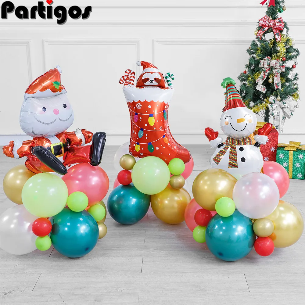 

1Set Santa Claus Snowman Foil Balloons Stand Christmas Party Decorations Air Balls Navidad Xmas party Inflatable Helium Balloons
