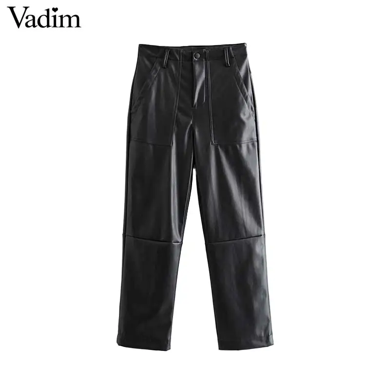 Vadim женские шикарные черные штаны из искусственной кожи с карманами на молнии