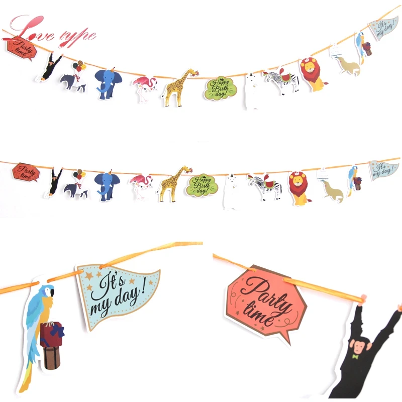 Новинка! 1 Набор С Днем Рождения бумажный флаг с животными для вечеринки гирлянда