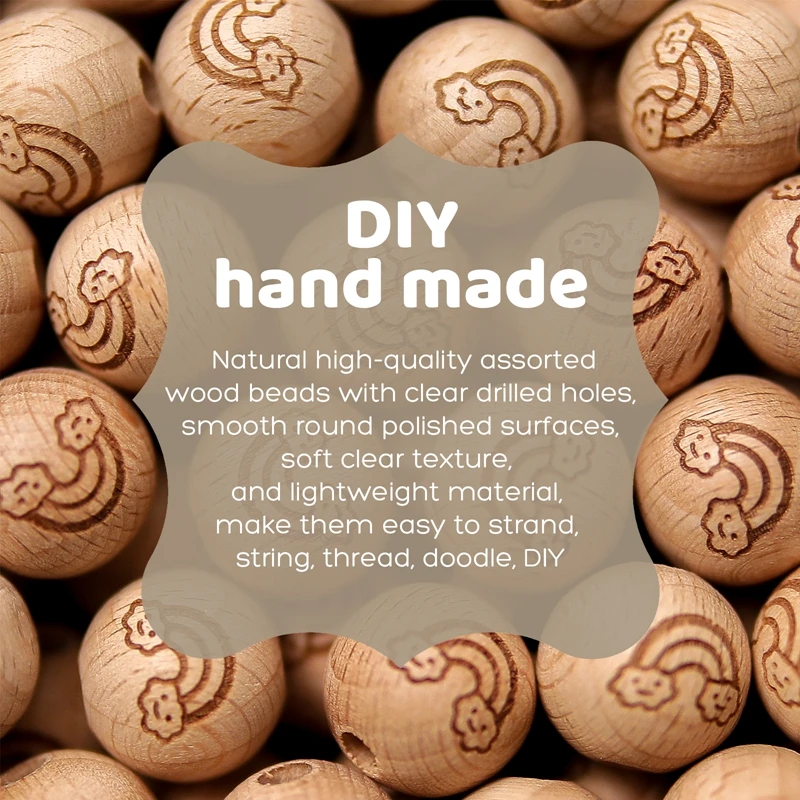 Let's Make 10pcs 16mm Beech Beads Wooden Teether Printed Round Beads Safe Customizable DIY Pacifier Necklace Chain Accessories