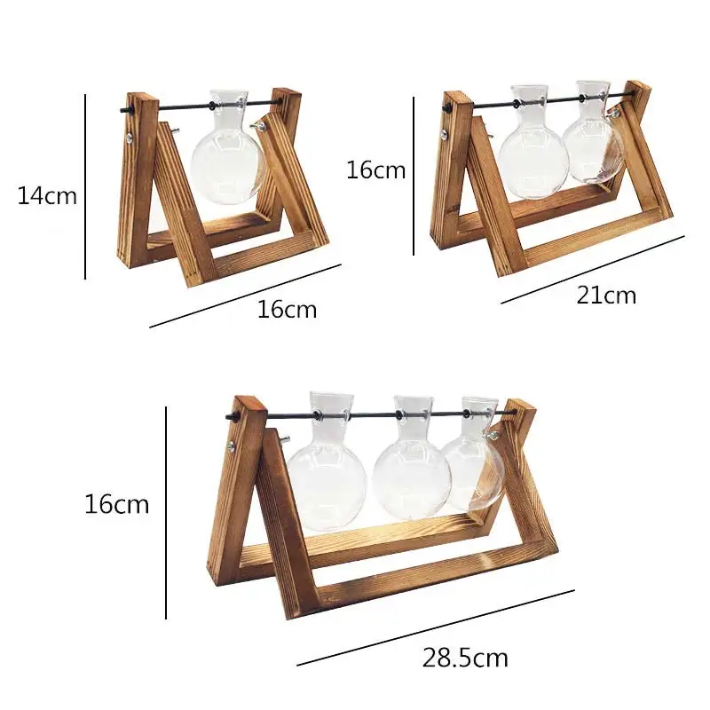 Прозрачная ваза для гидропонных растений креативная декоративная с деревянной