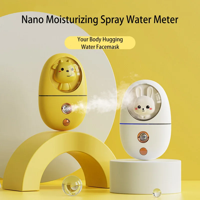 

Mini Cartoon Nano Face Steamer Portable Handheld Cold Spray Humidifying And Moisturizing Fine Mist Beauty Sprayer USB Charger