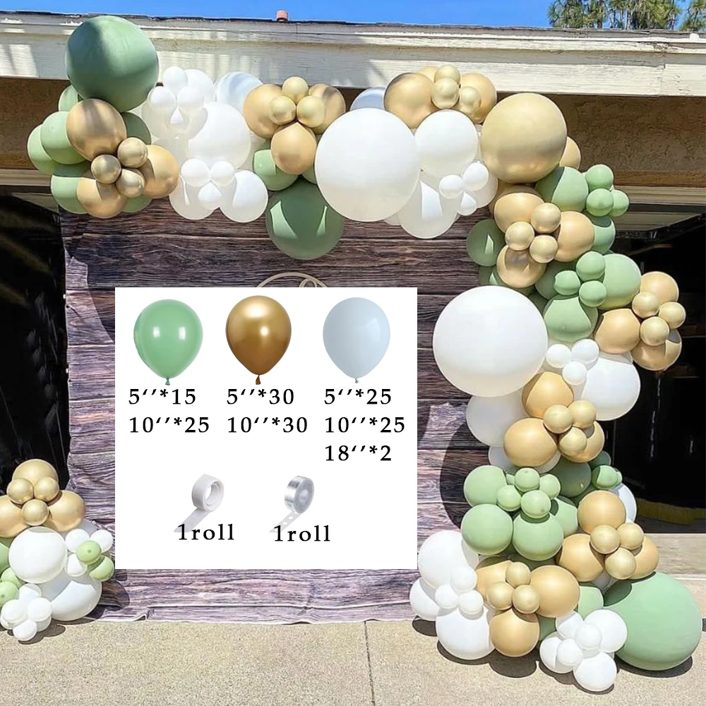 

154pcs Bean Green Balloon Garland Arch Metal Gold For Wedding Valentine Party Balloon Suppiles Baby Shower Happy Birthday Decor