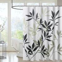 big leaf printing shower curtains fabric 3d printed large curtains with 12 hooks for home household partition curtains for bath