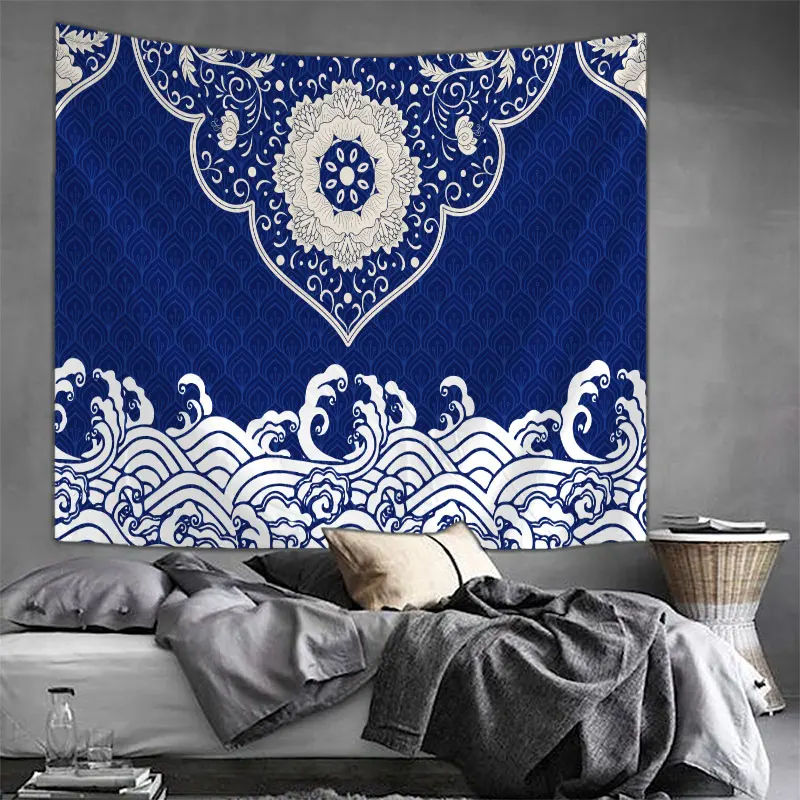 Китайский темно-синий цветок гобелен с пейзажем гостиная кровать комната мульти