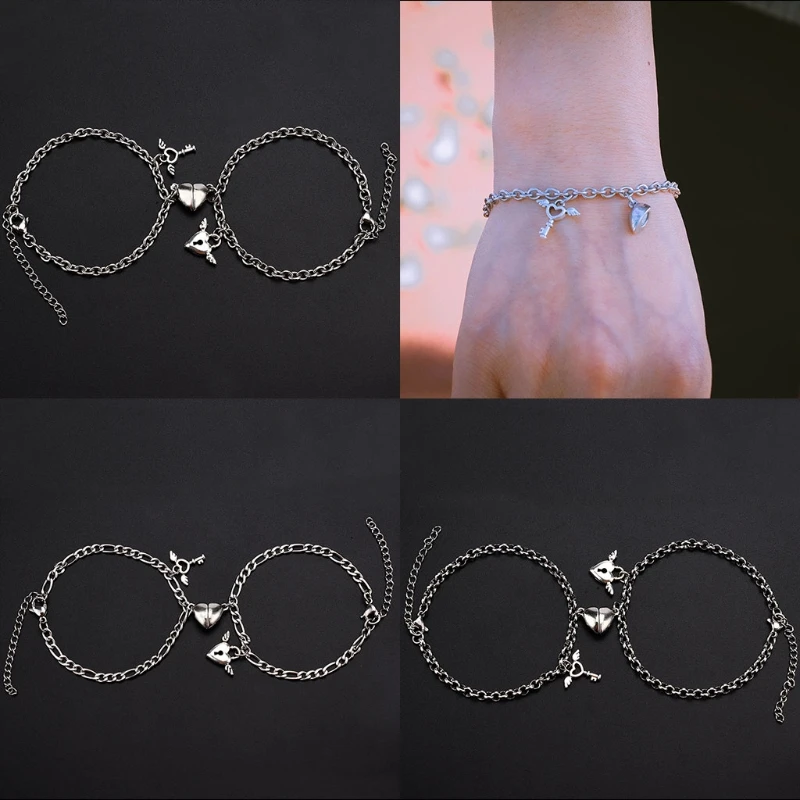 

H9ED Couples Magnet Bracelet Steel O-Shaped Stainless Steel Charm Attractive Wristband for Men and Women Valentine'Day Gifts