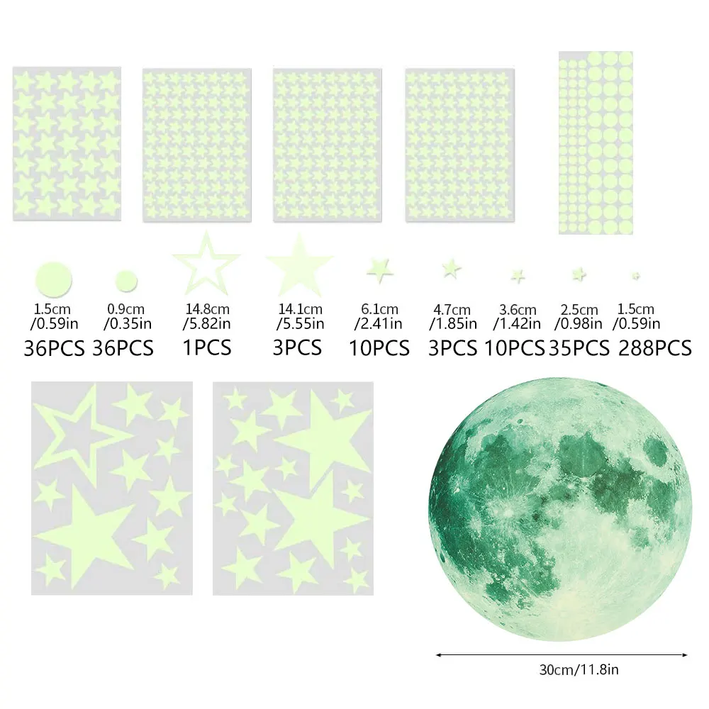 

423pcs Luminous Moon and Stars Wall Stickers for Kids Room Baby Nursery Home Decoration Wall Decals Glow in the Bedroom Ceiling