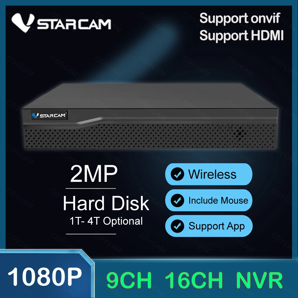 

Сетевой видеорегистратор VStarcam 9 каналов 16 каналов, NVR с жестким диском и аудиовходом, поддержка Onvif для IP-камер, систем безопасности
