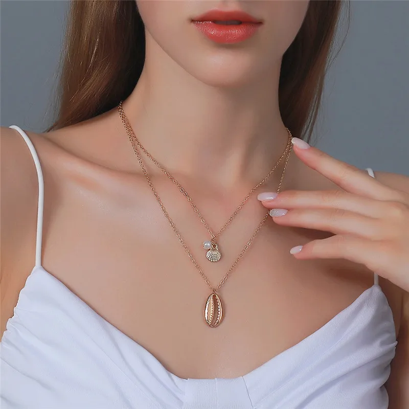 

2021 Jewelry Gifts Women Double Layer Shell Pendant Necklace