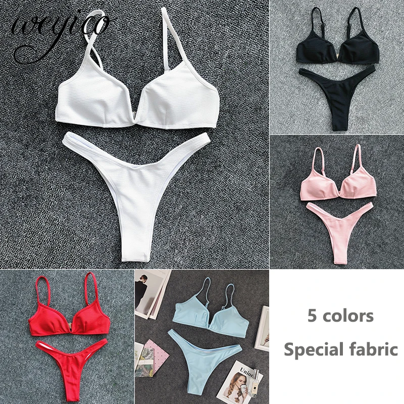 Микро бикини сексуальный женский купальник винтажный однотонный купальный