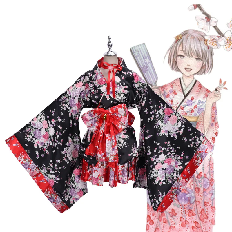 

Anime Vocaloid Lolita Sakura Kimono Cosplay Japanese Kimono Red Pink Maid Dress Outfit Cosplay Costume Woman Kimono Halloween