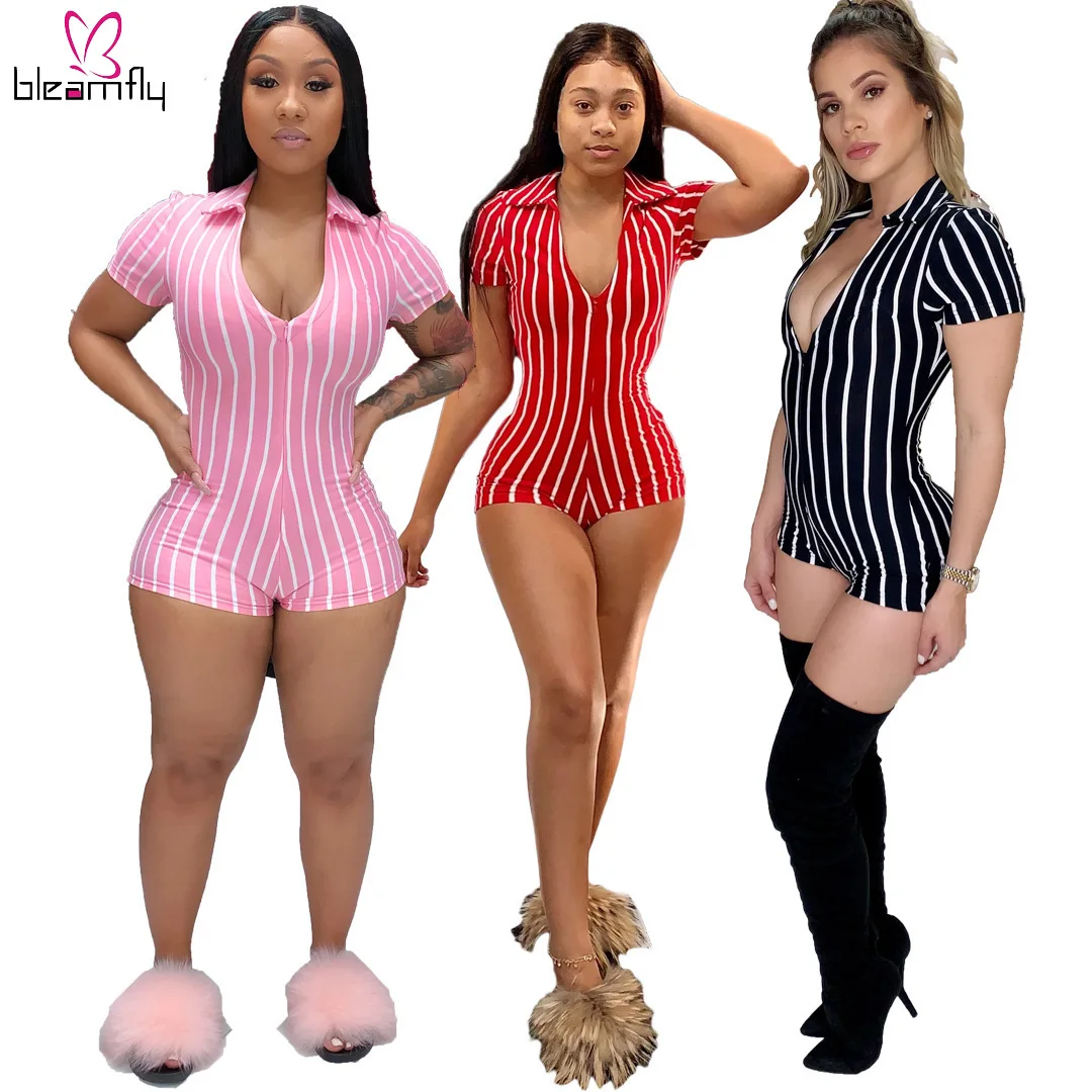 Женский Облегающий комбинезон в полоску пикантный с отложным воротником и