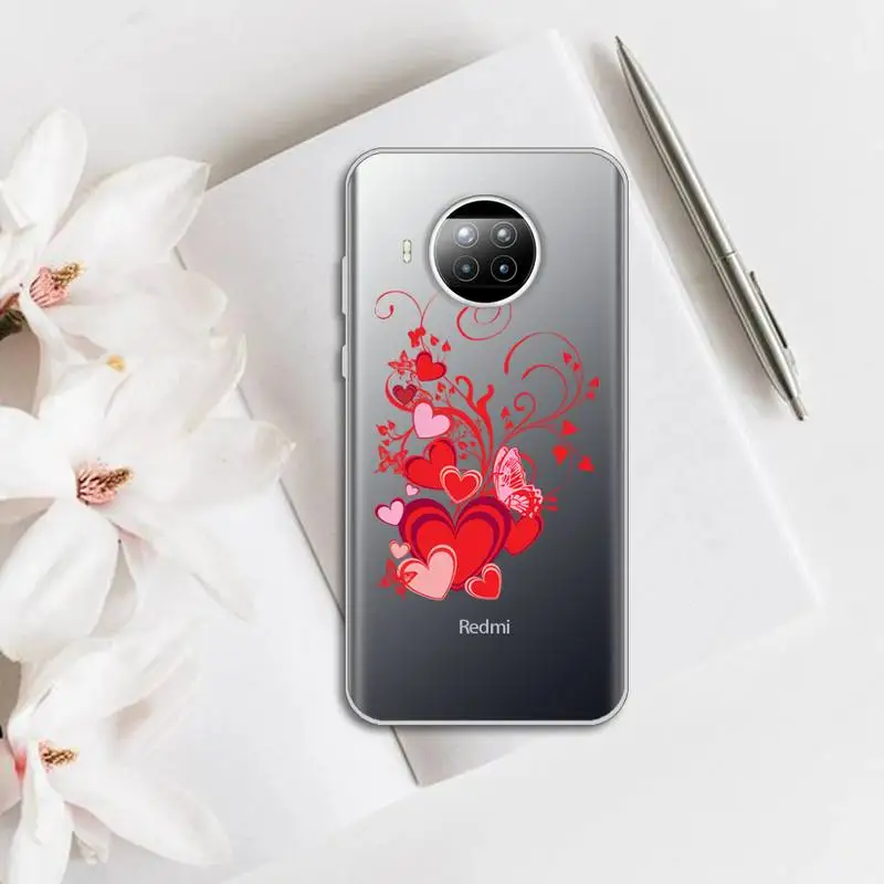 

Phone Case Transparent for Xiaomi mi Redmi note 10 t 8 9 pro lite 11 Samsung S 8 9 10 20 cartoon cute Love heart red