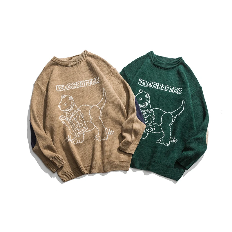 Японский жаккардовый свитер в стиле Харадзюку с нашивками на локтях и