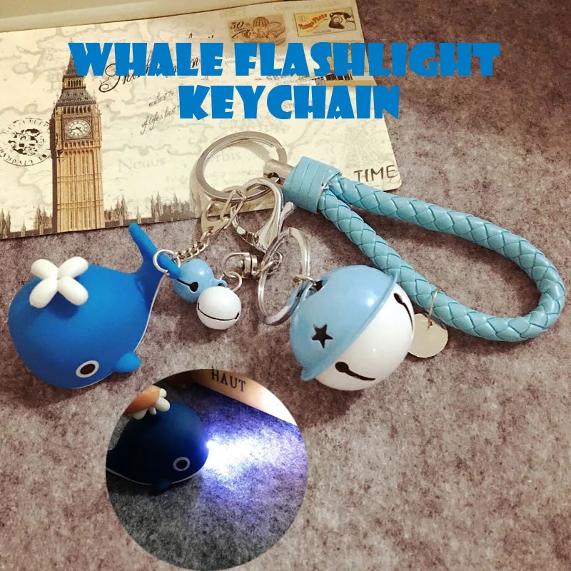 

Cartoon Flashlight Whale Keychain Can Make Sounds Pendant Men and Women Car Hanging Bag Weaving Key Chain Gift
